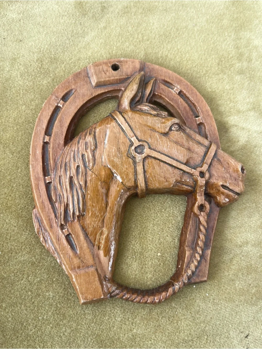 Hand-Carved Wooden Horse Head Wall Decor in Brown